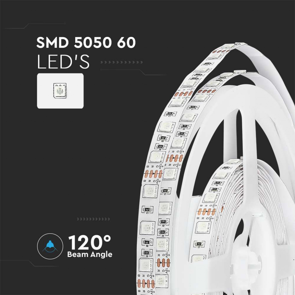 Striscia LED RGB da 10 mm, V-Tac SMD5050, 10.8 W/m, 60 led metro, 12 V – SKU 212120 - immagine 7