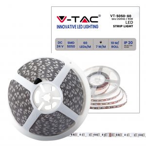 Striscia LED RGB da 10 mm, V-Tac SMD5050, 7 W/m, 60 led metro, 24 V – SKU 212592